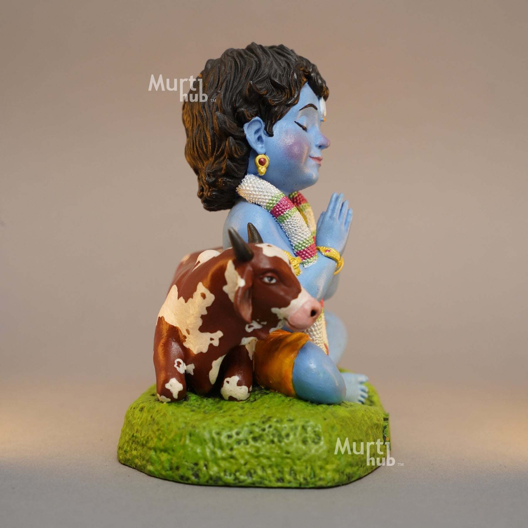 Baal Krishna Idol with Cow Hand Painted