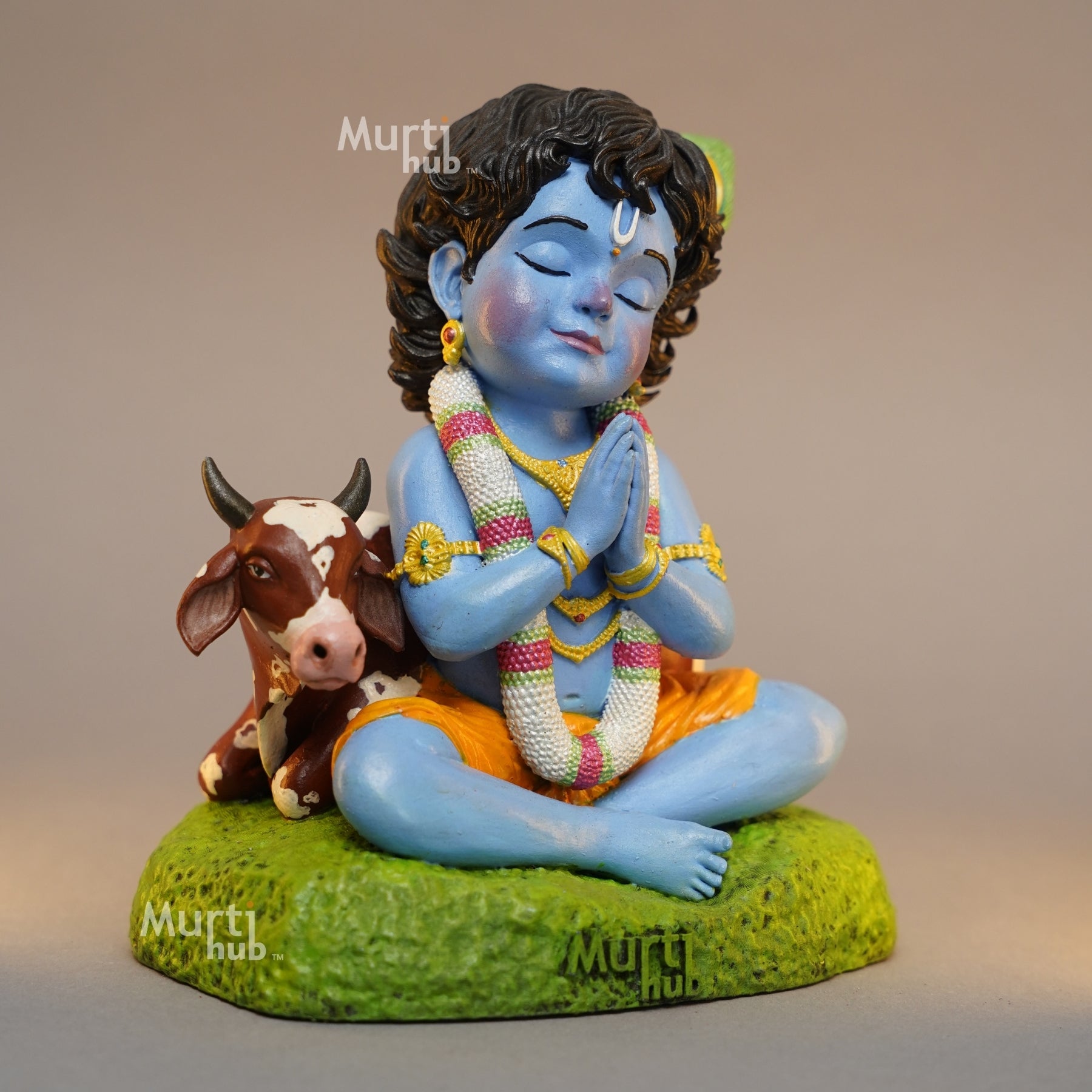 Baal Krishna Idol with Cow Hand Painted