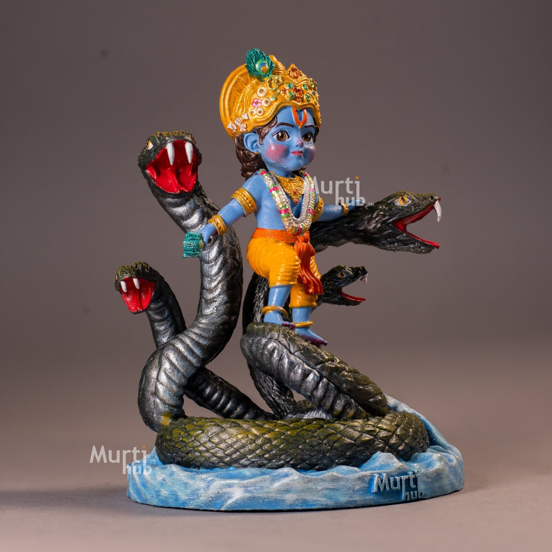 Kaliya Mardan Krishna Idol – Baal Krishna Dancing on Kaliya Naag – Handcrafted Divine Sculpture