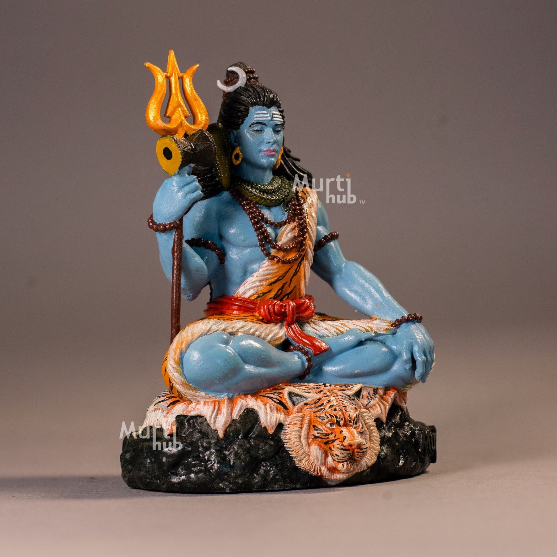 Mahadev Shiva Idol – Hand-Painted Bholenath in Meditation Pose with Trishul
