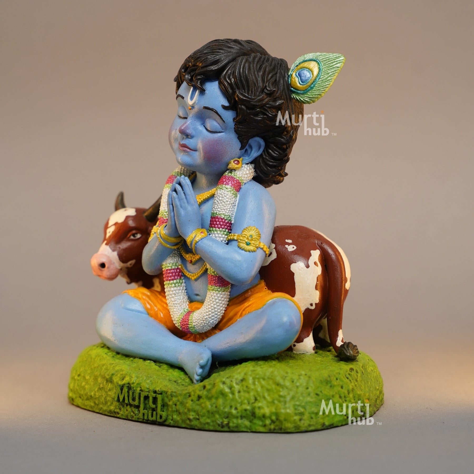 Baal Krishna Idol with Cow Hand Painted