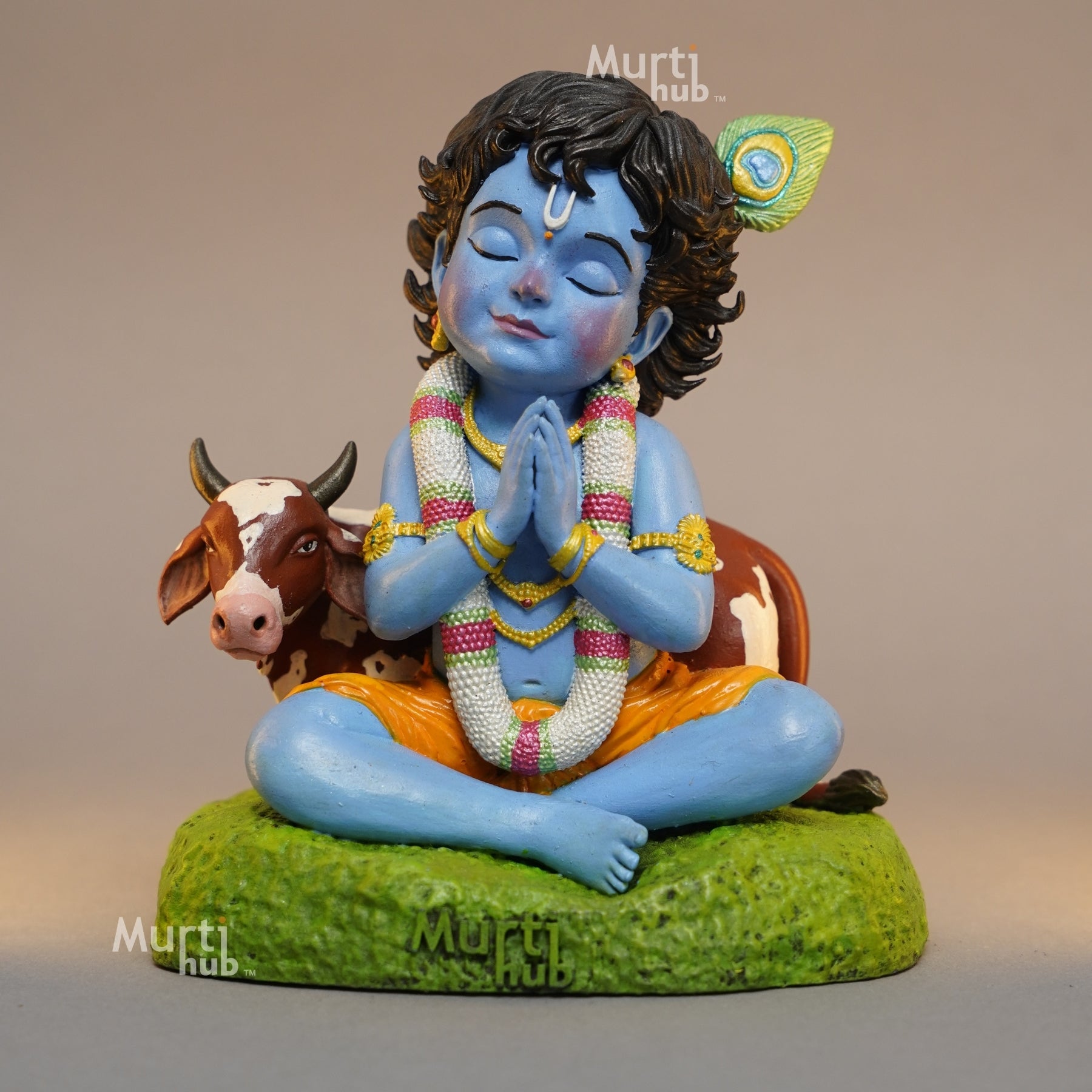 Baal Krishna Idol with Cow Hand Painted