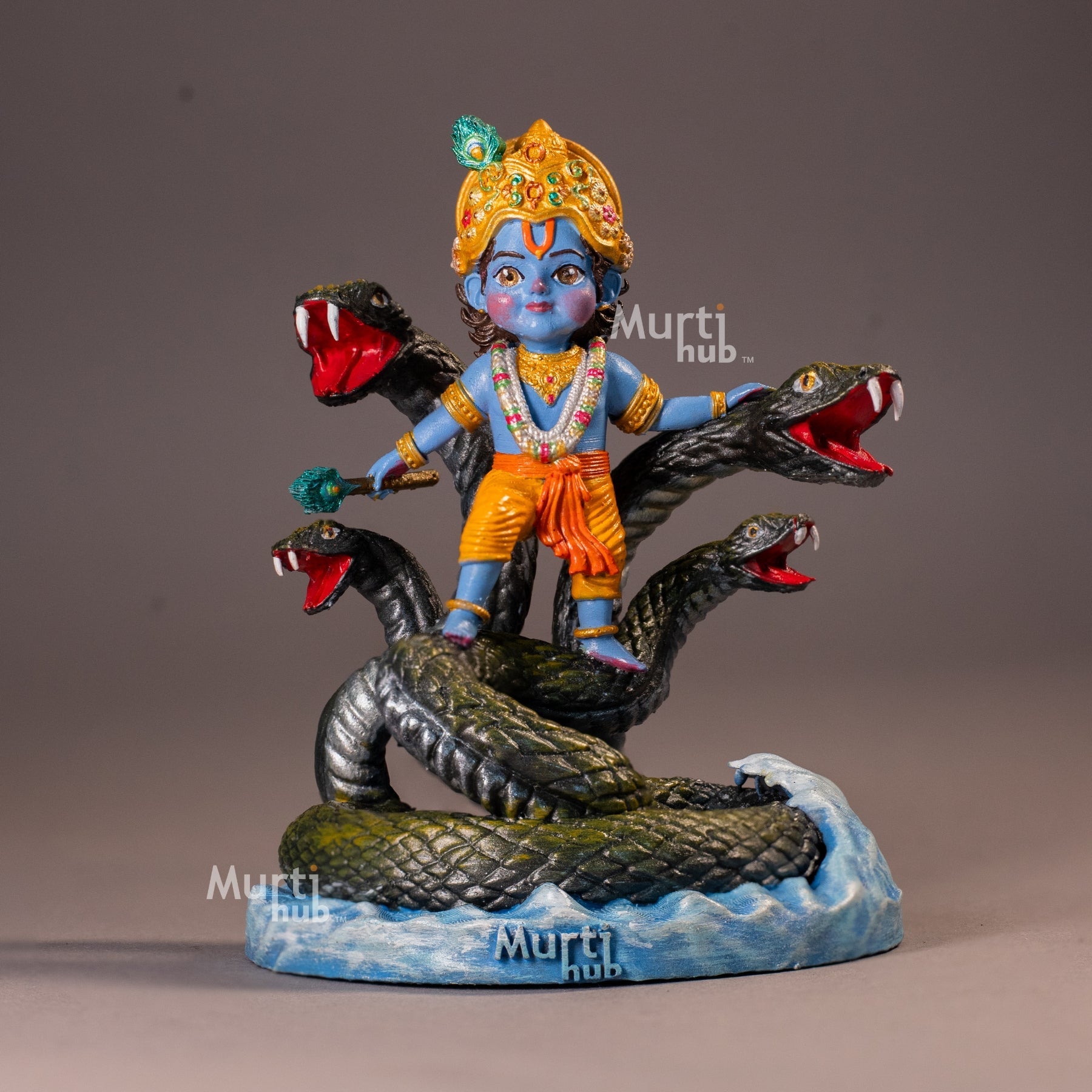 Kaliya Mardan Krishna Idol – Baal Krishna Dancing on Kaliya Naag – Handcrafted Divine Sculpture