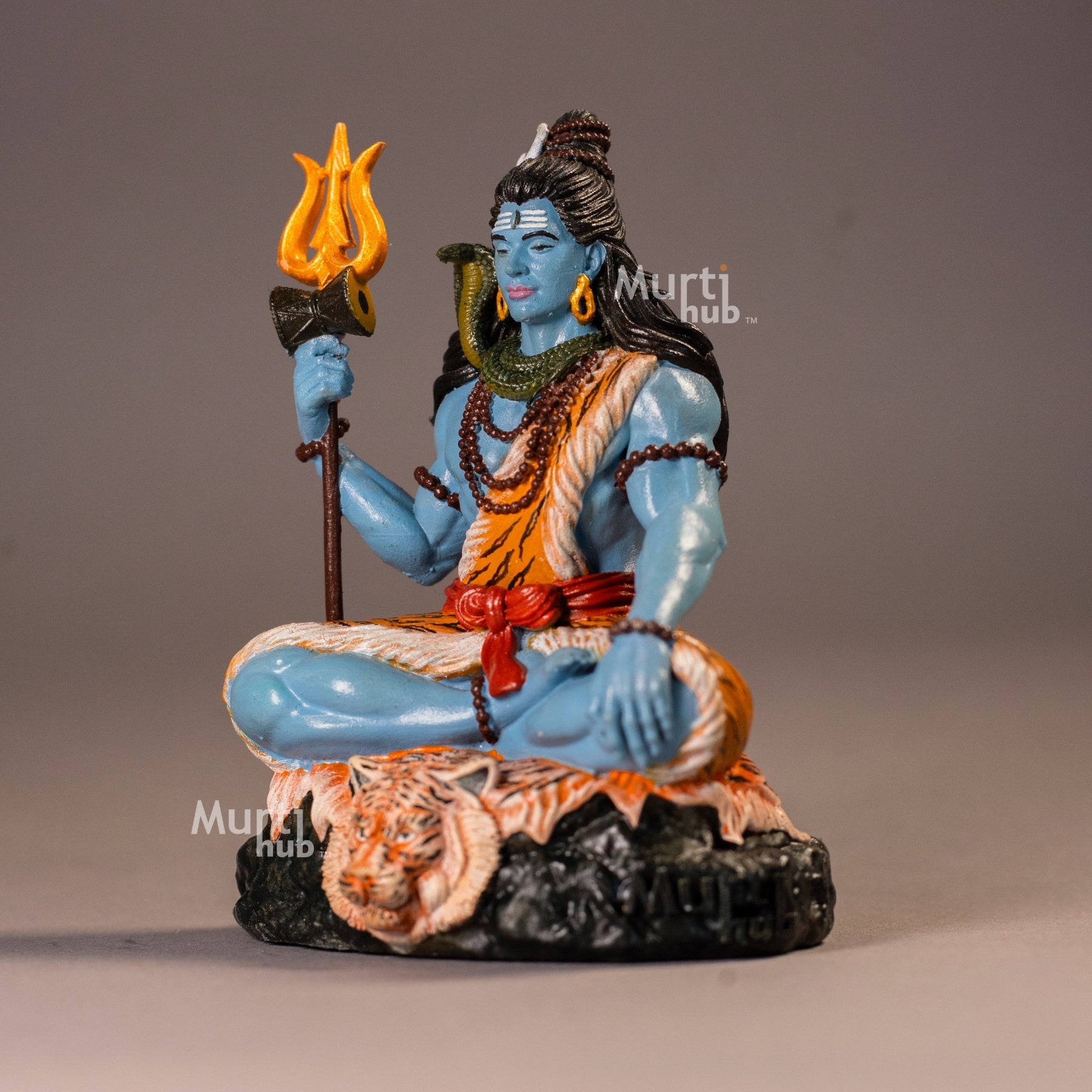 Mahadev Shiva Idol – Hand-Painted Bholenath in Meditation Pose with Trishul
